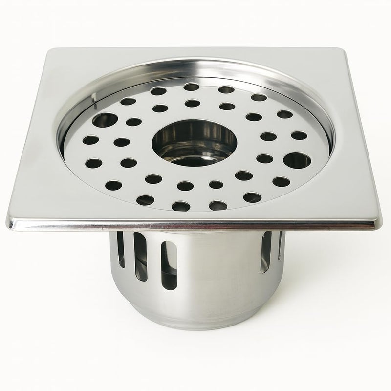 Stainless Steel Square Floor Drainer with Hole | Floor Drainer for Bathroom 5 Inches with Hole| Anti Cockroach with Hole | Bathroom Floor Jali | Floor Trap Jali | Bathroom Drain Jali with Hole