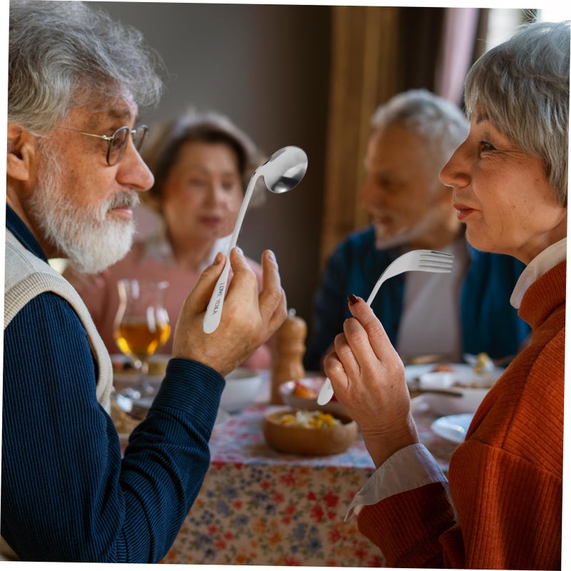 Ergonomic Angled Utensil Set Curved Spoon Fork Kit for Elderly and Bedridden Patients - Image 5