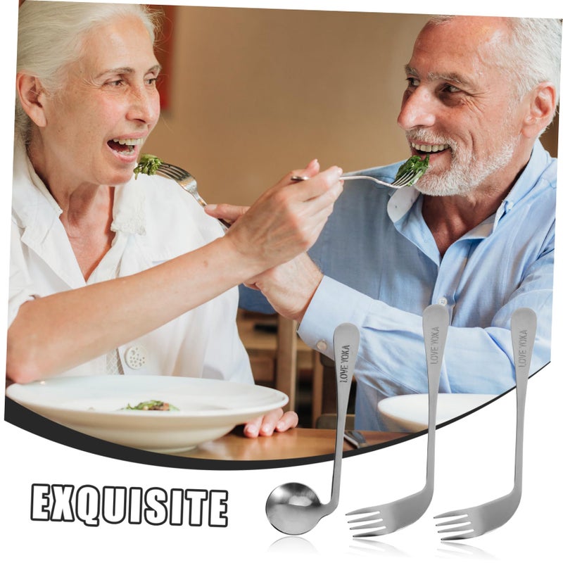 Ergonomic Angled Utensil Set Curved Spoon Fork Kit for Elderly and Bedridden Patients - Image 4