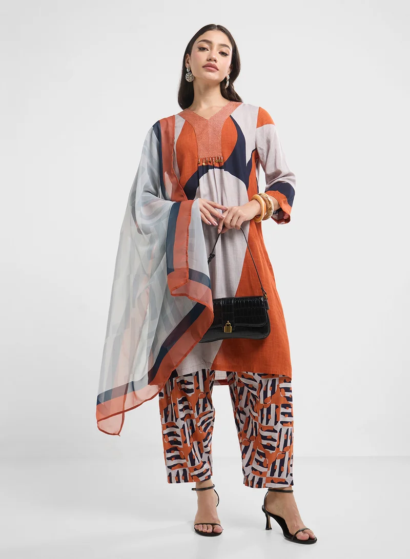 Biba Printed Kurta,Bottom & Dupatta Set