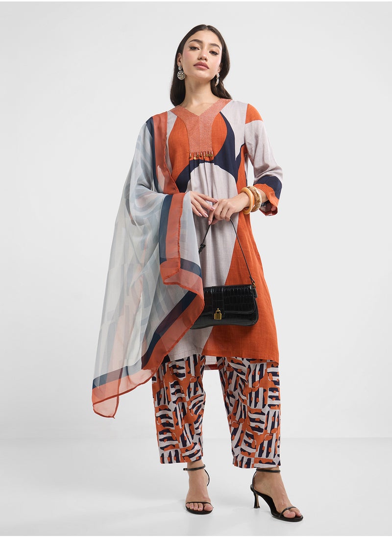 Biba - Printed Kurta,Bottom & Dupatta Set - Image 1