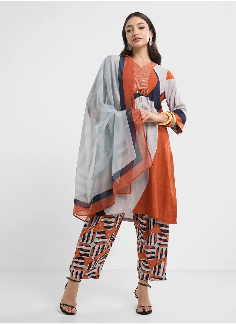 Biba Printed Kurta,Bottom & Dupatta Set