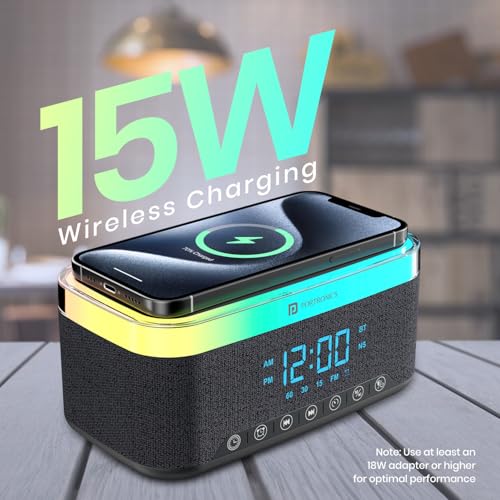 Portronics Trifusion 16W HD Sound Bluetooth Speaker with 15W Wireless Charging, 360°RGB LED Lights, Digital Clock with Alarm Setting, Built-in White Noise, USB/SD Card/AUX in, Type C Charging(Black) - Image 3