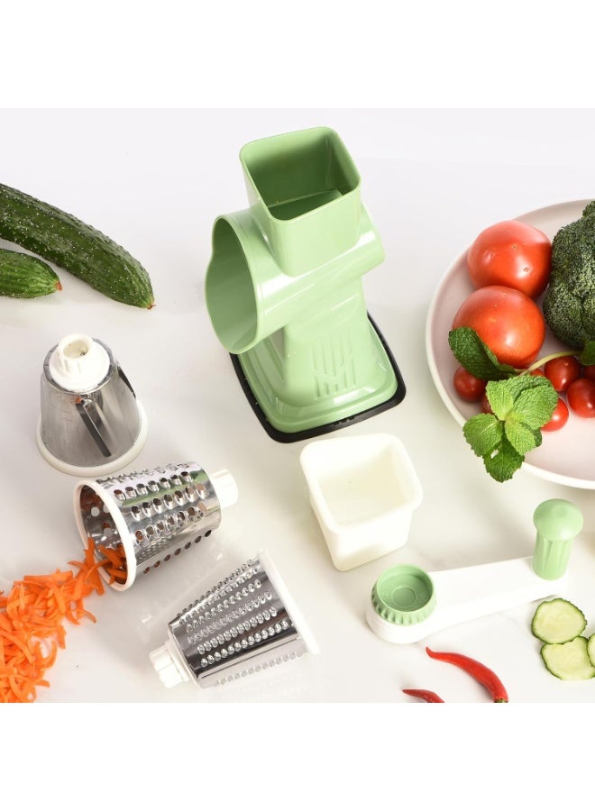 Bukela Rotary Cheese Grater with Handle Kitchen Shredder Slicer Grater Slicer Ice Shaver Cheese Vegetable Nuts Potato Zucchini Chocolate 3 Interchangeable Blades (Green) - Image 4