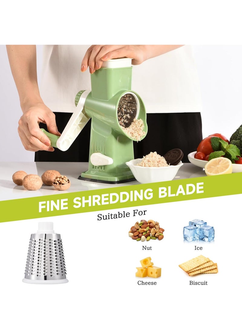 Bukela Rotary Cheese Grater with Handle Kitchen Shredder Slicer Grater Slicer Ice Shaver Cheese Vegetable Nuts Potato Zucchini Chocolate 3 Interchangeable Blades (Green) - Image 5