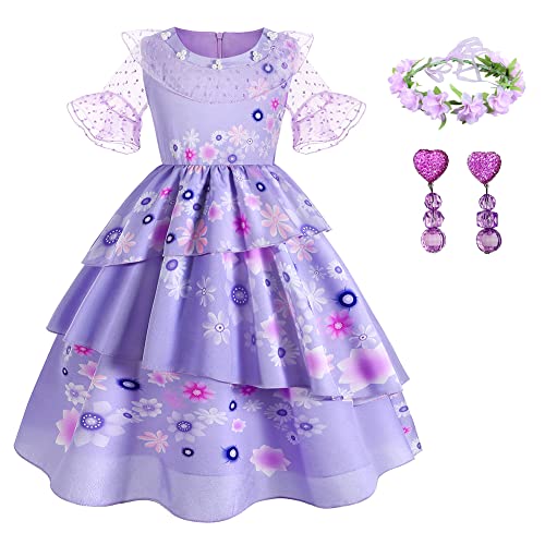 Yipkorra Encanto Mirabel Costume for Girls Cosplay Isabella Outfit Princess Halloween Dress Up With Earrings (Isabela B, 3-4 Years) - Image 1