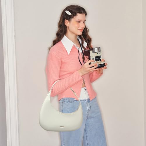 Keyli Shoulder Bag Polene Bags for Women Fashionable Casual Vegan Leather Zip Top-Handle Handbags Quilted Crescent Hobo Purse Beige White - Image 2