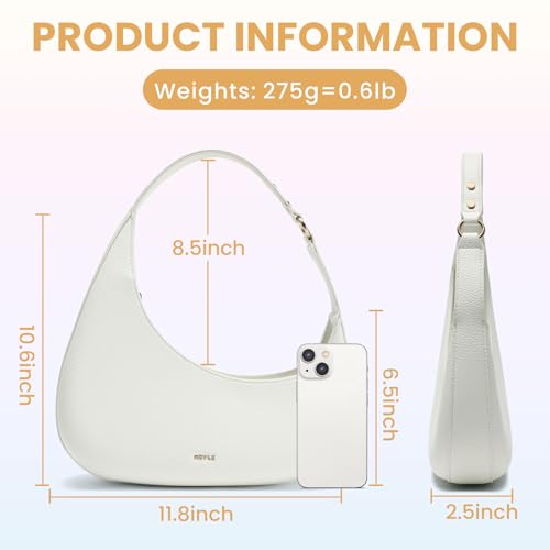 Keyli Shoulder Bag Polene Bags for Women Fashionable Casual Vegan Leather Zip Top-Handle Handbags Quilted Crescent Hobo Purse Beige White - Image 3