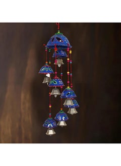 Kuber Industries Kuber Industries Rajasthani Design Handcrafted Hanging Windchimes|Latkan with 8 Bells for Home Decor & Positive Energy,Pack of 2 (Blue), Plastic  - Image 2