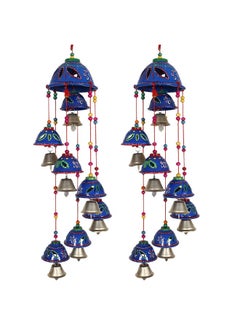 Kuber Industries Kuber Industries Rajasthani Design Handcrafted Hanging Windchimes|Latkan with 8 Bells for Home Decor & Positive Energy,Pack of 2 (Blue), Plastic  - Image 1