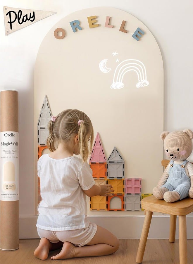Orelle MagicWall | Magnetic Wall Decal Arch | Peel and Stick Magnetic Chalkboard for Wall | Kids Wall Decals | Playroom Essentials | Includes Chalk & Holder | Large | 31 x 39 | Cream - Image 1