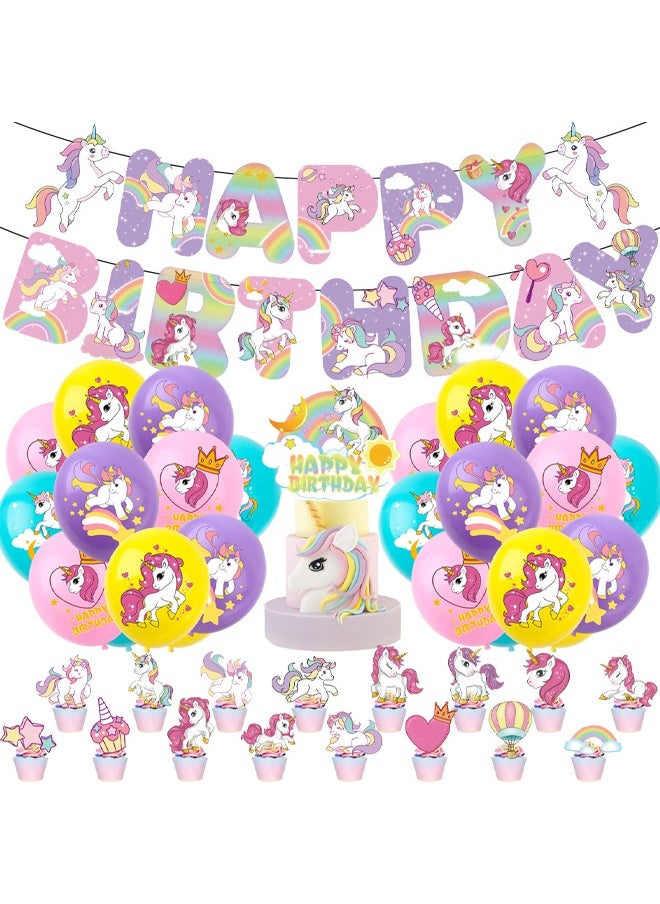Zeemey - Unicorn Balloon Set with  Happy Birthday Banner,Cake Topper,Perfect for Graduation Baby Shower Birthday Bachelorette Party Backdrop Decoration,Suitable for Indoor and Outdoor - Image 1
