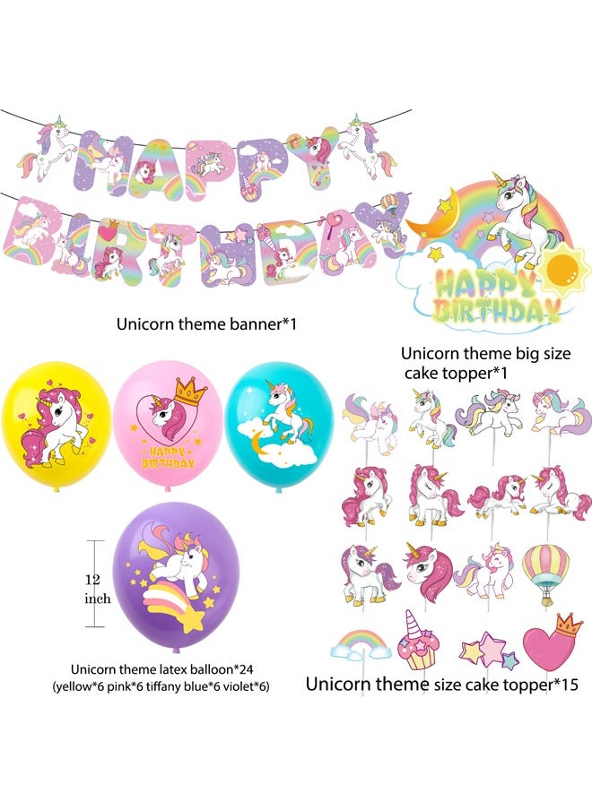 Zeemey - Unicorn Balloon Set with  Happy Birthday Banner,Cake Topper,Perfect for Graduation Baby Shower Birthday Bachelorette Party Backdrop Decoration,Suitable for Indoor and Outdoor - Image 1