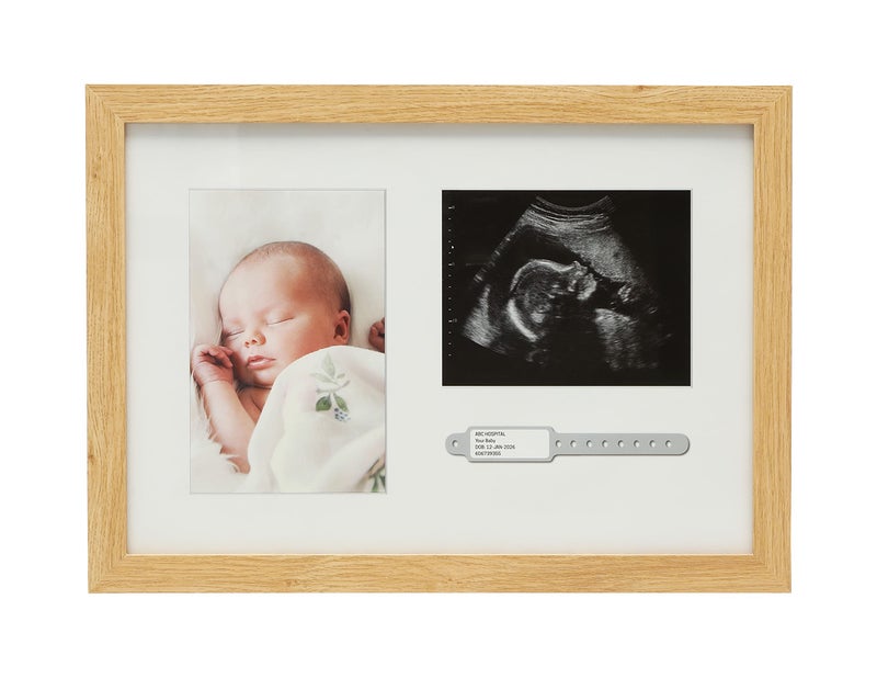 Kate & Milo Hospital ID Bracelet, Photo, and Sonogram Wooden Sentiment Frame, Pregnancy, Baby, and Newborn Keepsake - Image 1