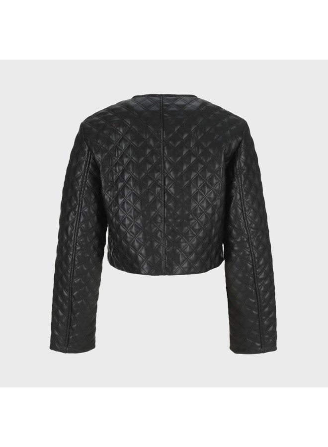 Zara urban Modern High-end Quilted Round Neck Long Sleeve Zip-up Short Casual Jacket - Image 3