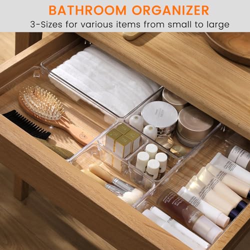 Criusia 8 Pack Drawer Organizer for Kitchen Gadgets, Large Clear Plastic Drawer Divider for Kitchen Accessories, Bathroom Organizers and Storage, Home Essentials for Makeup and Vanity Accessories - Image 4