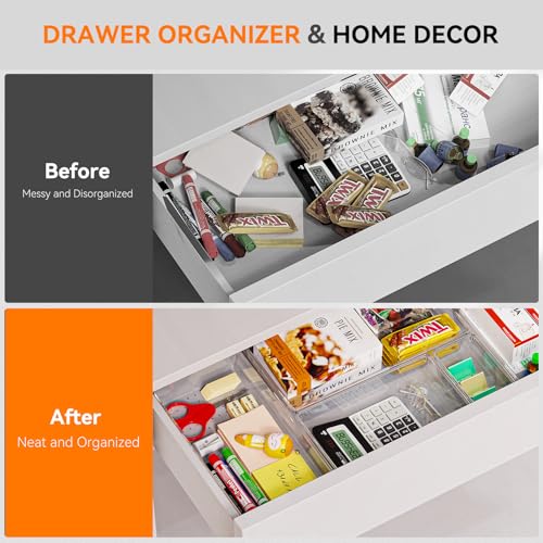 Criusia 8 Pack Drawer Organizer for Kitchen Gadgets, Large Clear Plastic Drawer Divider for Kitchen Accessories, Bathroom Organizers and Storage, Home Essentials for Makeup and Vanity Accessories - Image 5