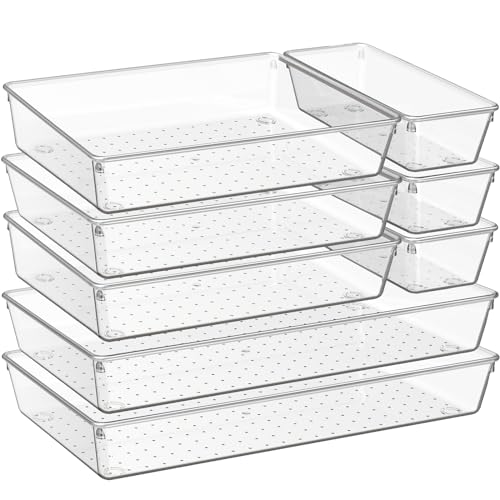 Criusia 8 Pack Drawer Organizer for Kitchen Gadgets, Large Clear Plastic Drawer Divider for Kitchen Accessories, Bathroom Organizers and Storage, Home Essentials for Makeup and Vanity Accessories - Image 1