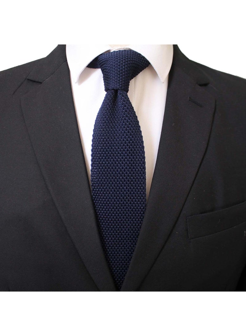 3 Pack Men's Skinny Knit Necktie Set, 2.4-Inch Wide, Vintage Mixed Pattern, Red, Black, Navy Blue - Image 2