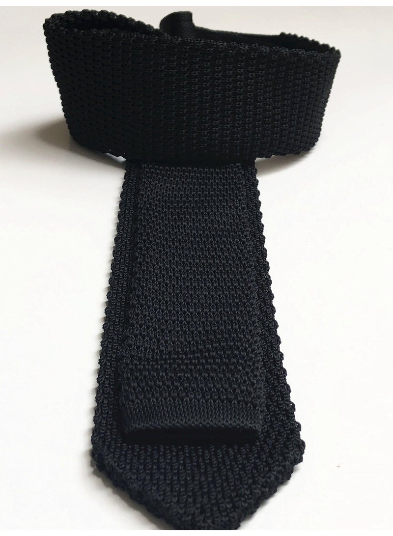 3 Pack Men's Skinny Knit Necktie Set, 2.4-Inch Wide, Vintage Mixed Pattern, Red, Black, Navy Blue - Image 3