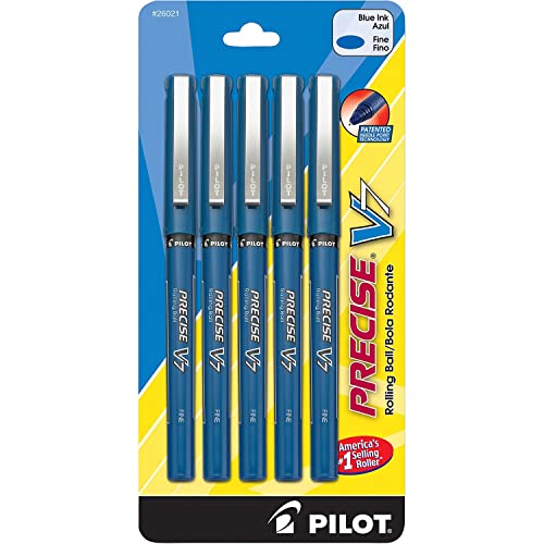 PILOT أقلام رولربول سائلة من بايلوت، Precise V7، بغطاء، نقطة دقيقة 0.7 مم، أقلام حبر أزرق، عبوة من 5 - مثالية للمدرسة، والتدوين، وكتابة المكتب - Image 1