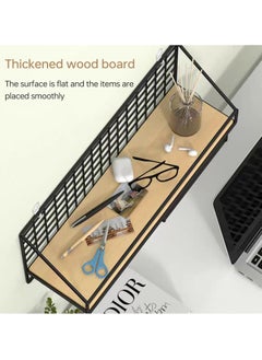 KYD Wall Mounted Storage Rack Floating Shelf with 4 Hooks,Metal Wire Wall Shelf Wood Storage Racks Home Decoration for Living Room,Bedroom,Metal Shelf for Paper,Book  - Image 5