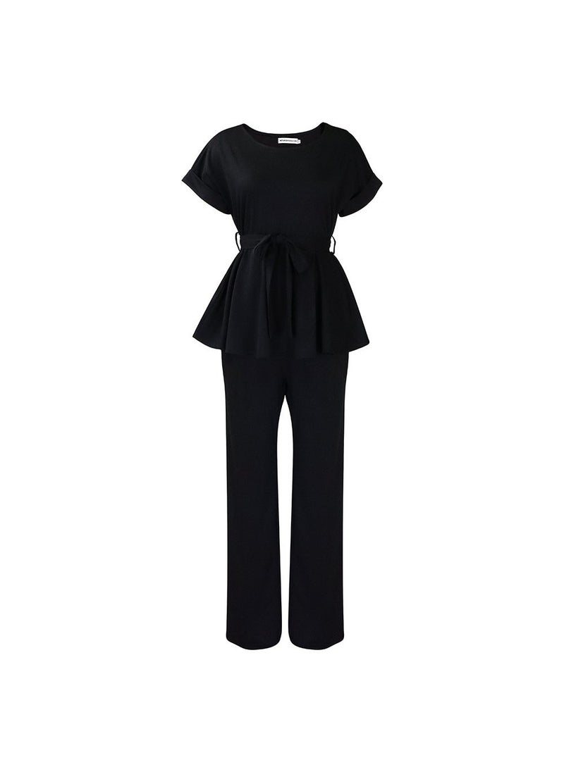 D3206 European and American Women's 2023 Summer Solid Color Strap Top High Waist Wide Leg Pants Fashion Casual Foreign Trade Suit - Image 1
