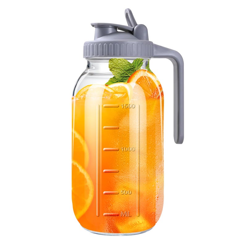 NIJIALGEXPY 64oz Glass Pitcher with Lid, 2 Quart Mason Jar Pitchers with Lid and Spout, Wide Mouth Breast Milk Pitcher Glass Jug Sun Tea Pitchers, Cold Brew Coffee pitcher, Fridge Container for Water, Juice, Tea - Image 1