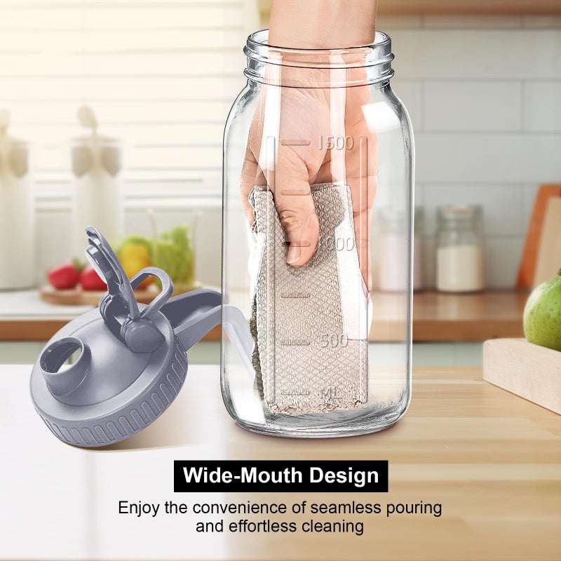 NIJIALGEXPY 64oz Glass Pitcher with Lid, 2 Quart Mason Jar Pitchers with Lid and Spout, Wide Mouth Breast Milk Pitcher Glass Jug Sun Tea Pitchers, Cold Brew Coffee pitcher, Fridge Container for Water, Juice, Tea - Image 5