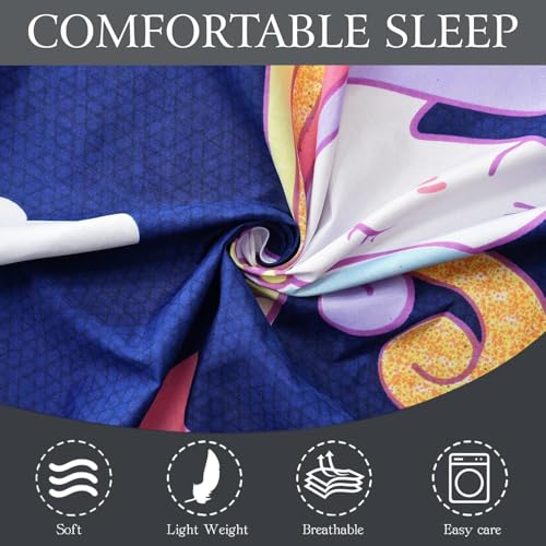 Innovative Edge Kids King Size Elastic Fitted Bedsheet for Double Bed with 2 Pillow Covers | 210 TC Cotton | Deep Pocket Fits up to 8 Inch Mattress | Size 78 x 72 Inch | Blue Unicorn Print - Image 2