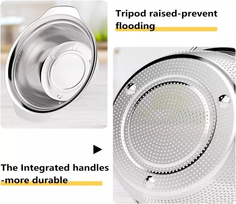Snevad Stainless Steel Round Colander with Handle Fine Mesh Food Strainer Drain Basket for Rice Pasta Noodles Spaghetti Vegetables MicroPerforated Colander Metal Kitchen Strainer Grater - Image 2