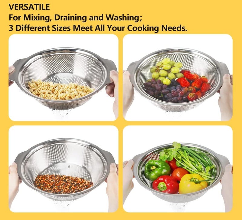 Snevad Stainless Steel Round Colander with Handle Fine Mesh Food Strainer Drain Basket for Rice Pasta Noodles Spaghetti Vegetables MicroPerforated Colander Metal Kitchen Strainer Grater - Image 5