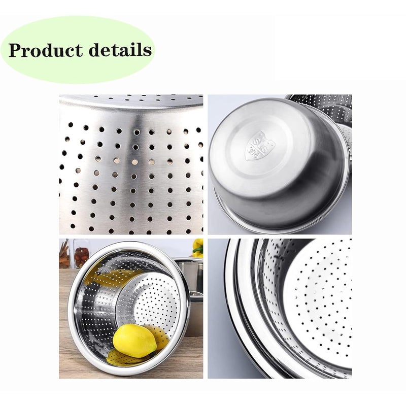 Snevad Stainless Steel Round Colander with Handle Fine Mesh Food Strainer Drain Basket for Rice Pasta Noodles Spaghetti Vegetables MicroPerforated Colander Metal Kitchen Strainer Grater - Image 4