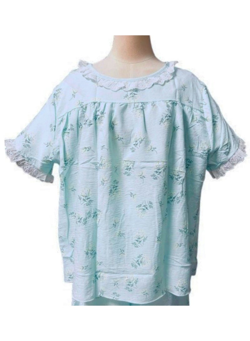 Comfortable Printed Pajamas Cotton Linen Ruffles for Women's Pajamas Set  - Image 2