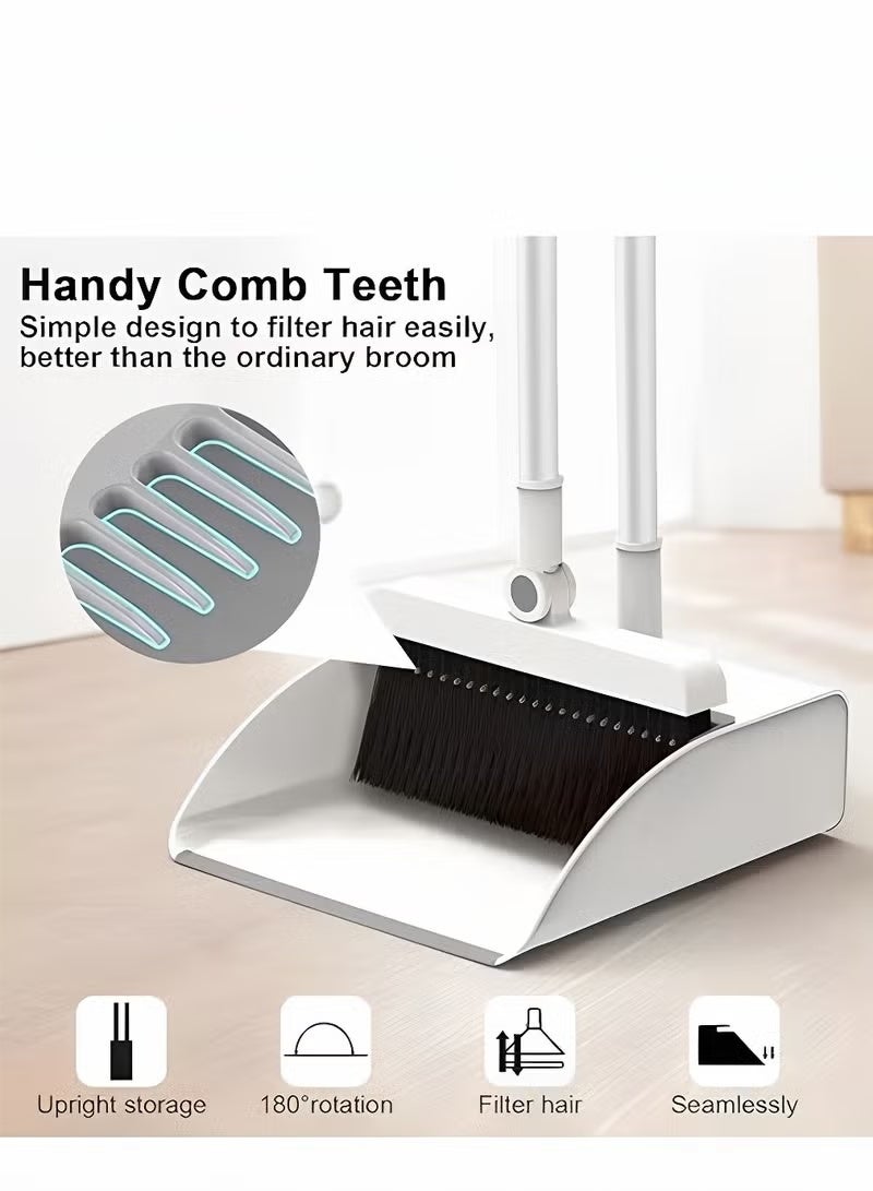 Rock Pow Broom and Dustpan Set with Squeegee | 180° Rotating Head, Upright Storage, Clip-On Design, Dense Soft Bristles | Ideal for Home and Office Cleaning (White) - Image 3