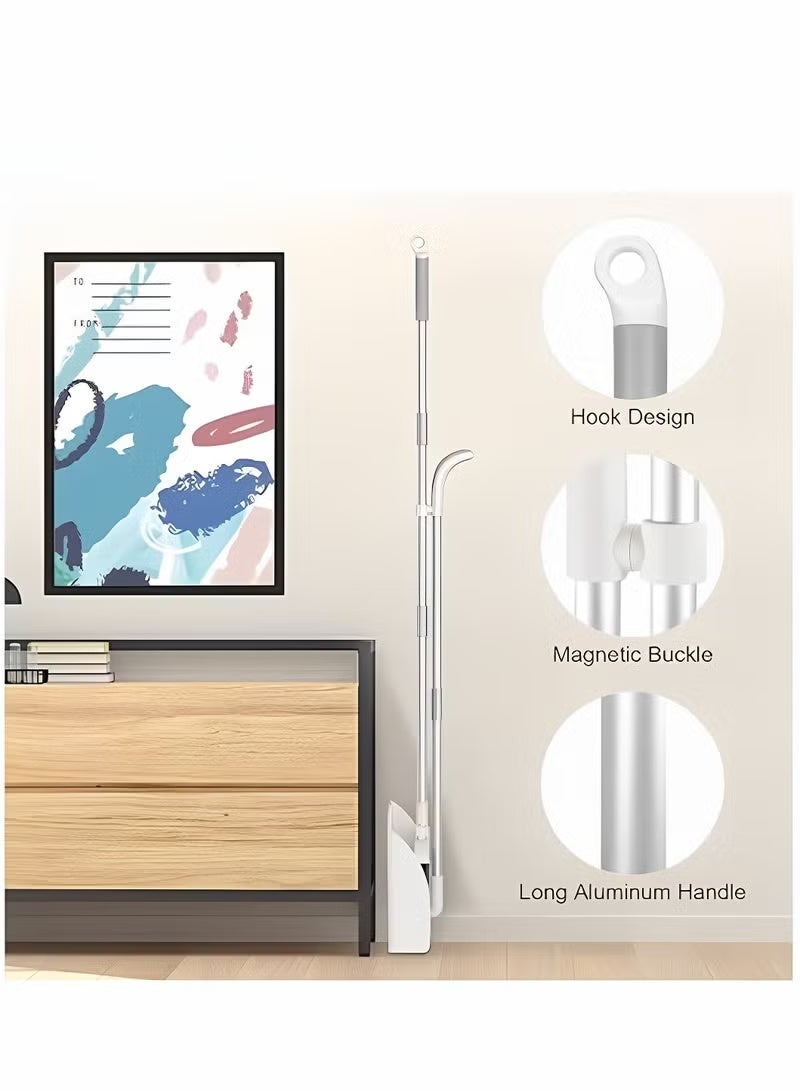 Rock Pow Broom and Dustpan Set with Squeegee | 180° Rotating Head, Upright Storage, Clip-On Design, Dense Soft Bristles | Ideal for Home and Office Cleaning (White) - Image 2