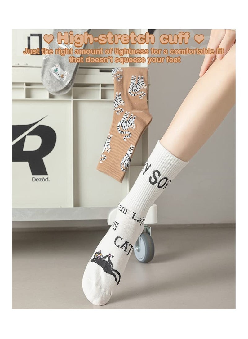 KASTWAVE 5 Pairs Women's Fashion Lovely Cotton Socks Novelty Funny Above Ankle Crew Socks Holiday Gifts for Women - Image 4