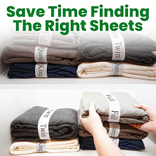ECOHomes Bed Sheet Organizer and Storage Size Label Bands | Bed Sheets Set Organizers for Linen Closet Organization - Elastic Bedding Band Labels for Organizing Bedsheet (Full 4PCs Pack | Simple) - Image 4