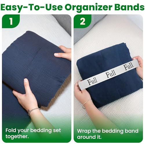 ECOHomes Bed Sheet Organizer and Storage Size Label Bands | Bed Sheets Set Organizers for Linen Closet Organization - Elastic Bedding Band Labels for Organizing Bedsheet (Full 4PCs Pack | Simple) - Image 5
