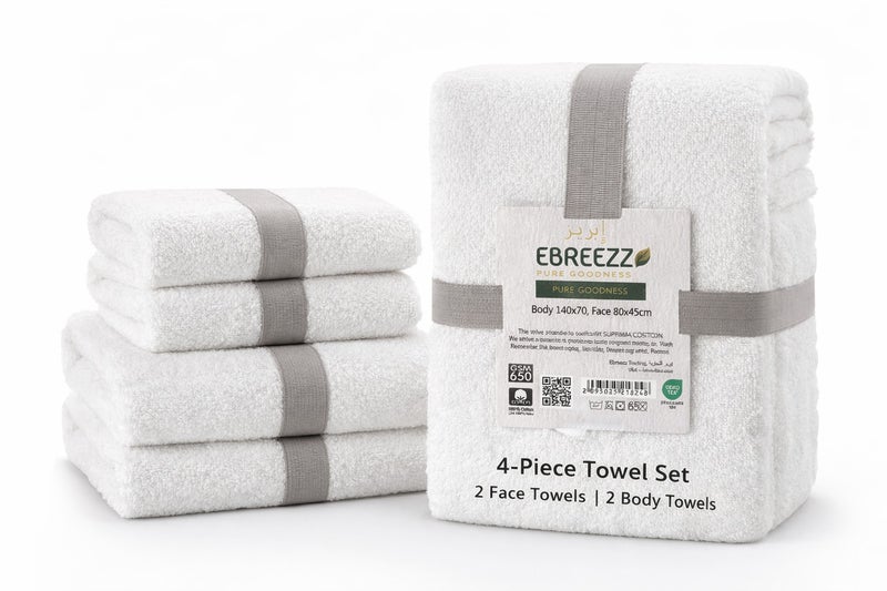 EBREEZZ 4-Piece Premium Cotton Towel Set – 2 Face Towels & 2 Body Towels | Ultra Soft & Highly Absorbent - Image 1