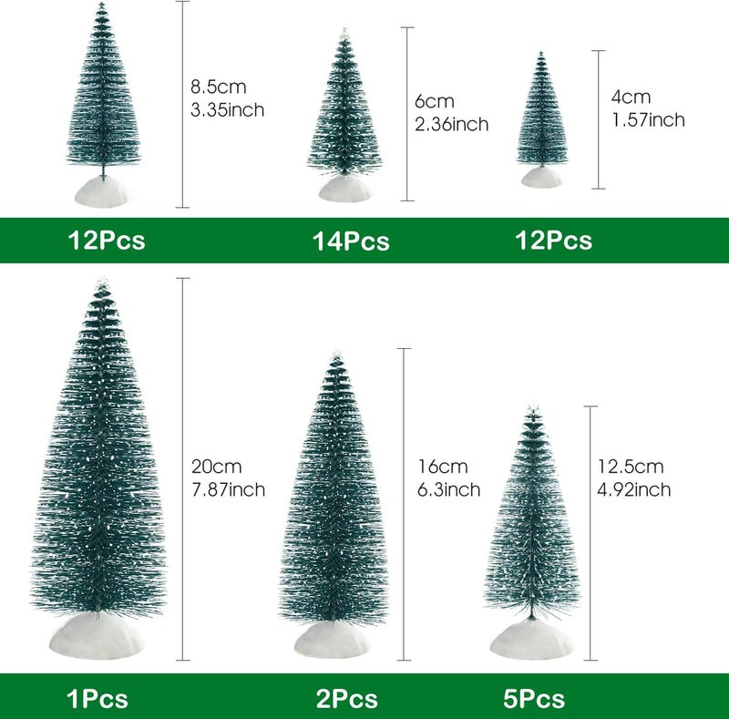 KUUQA KUUQA 46Pcs Mini Christmas Trees Bottle Brush Trees Miniature Sisal Snow Frost Trees Tabletop Trees with White Base Diorama Models for Christmas Party Home Decoration Home Table Top Decoration  - Image 2