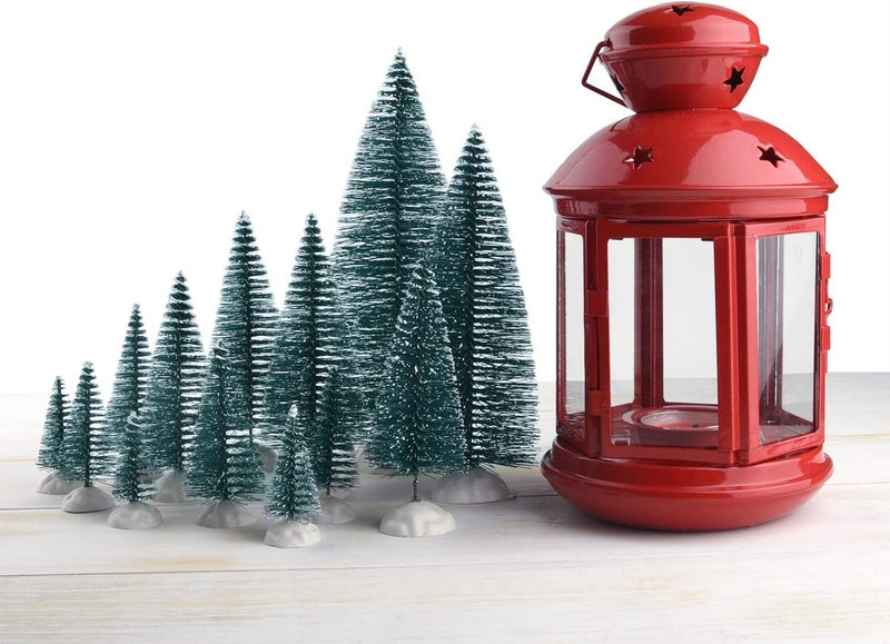 KUUQA KUUQA 46Pcs Mini Christmas Trees Bottle Brush Trees Miniature Sisal Snow Frost Trees Tabletop Trees with White Base Diorama Models for Christmas Party Home Decoration Home Table Top Decoration  - Image 3