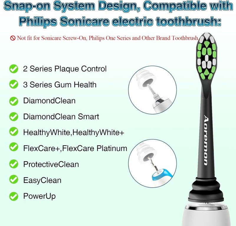 Aoremon Toothbrush Replacement Heads for Phillips Sonicare Replacement Brush Head Compatible with Most Philips Sonicare Click-on Electric Toothbrush, Black 10 Pcs - Image 3