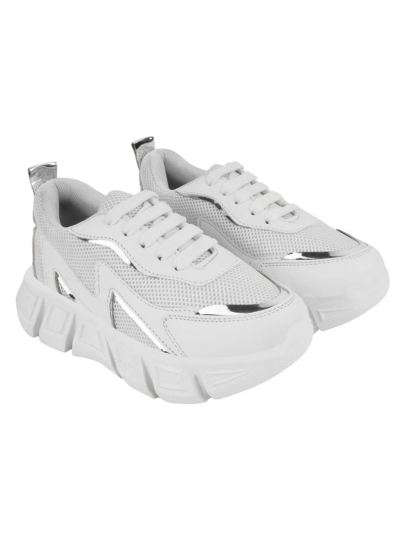Shoetopia Women's Flat Sneakers White (3 UK) - Image 1