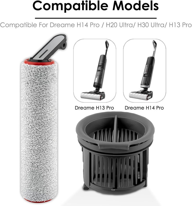 BRUVISH (6 Pack) H14 Pro Replacement Roller Brushes and HEPA Filters Compatible with Dreame H14 Pro Cordless Wet and Dry Vacuum Cleaner, 3 Roller Brushes, 3 HEPA Filters, Accessories Kit - Image 5