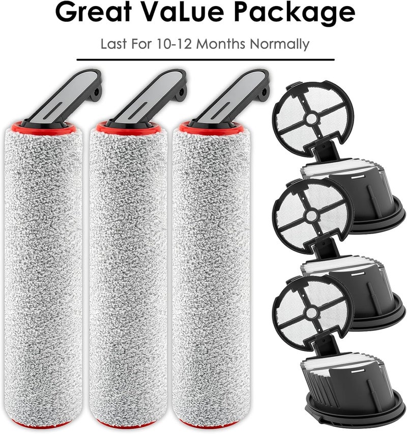 BRUVISH (6 Pack) H14 Pro Replacement Roller Brushes and HEPA Filters Compatible with Dreame H14 Pro Cordless Wet and Dry Vacuum Cleaner, 3 Roller Brushes, 3 HEPA Filters, Accessories Kit - Image 4
