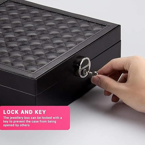 SIBY Luxury Black Jewelry Box with Mirror & Travel Case – Velvet 2-Layer Organizer for Rings, Earrings, Bracelets, Watches – Gift Storage Case for Women & Girls - Image 4