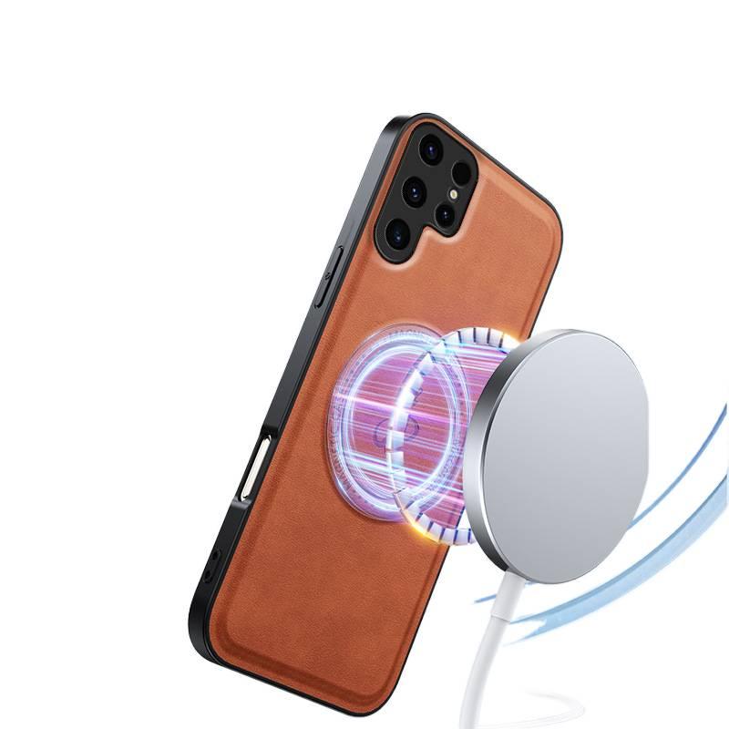 غطاء MagSafe بTPU + PC لـ Samsung Galaxy A55 مع ملمس جلدي ومغناطيس قوي مع مقاوم للصدمات مع حامل قائم مع حماية من السقوط باللون بني مغناطيسي بوظيفة حامل من مادة TPU للاستخدام الشخصي - Image 5