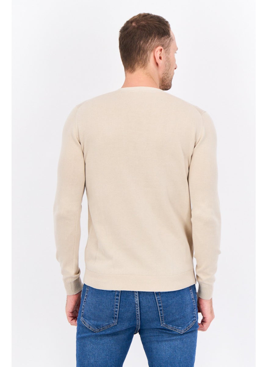 Sorbino - Men V Neck Long Sleeve Textured Cardigan, Beige - Image 1