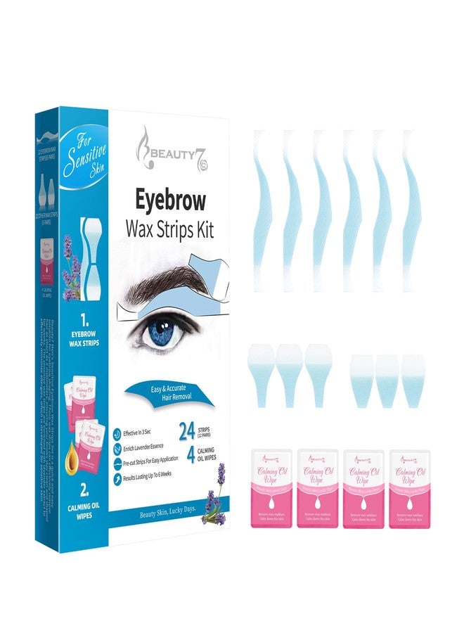 Beauty7 Sensitive Eyebrow Wax Strips, Facial Hair Removal for Men, Eyebrow Waxing Strips, 24 Strip 4 Calming Oil Wipes, Home Waxing for Men - Image 1
